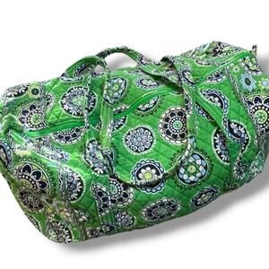 Vera Bradley Large Duffle Bag Floral Cupcake Upcycle Green Travel 21" FLAW